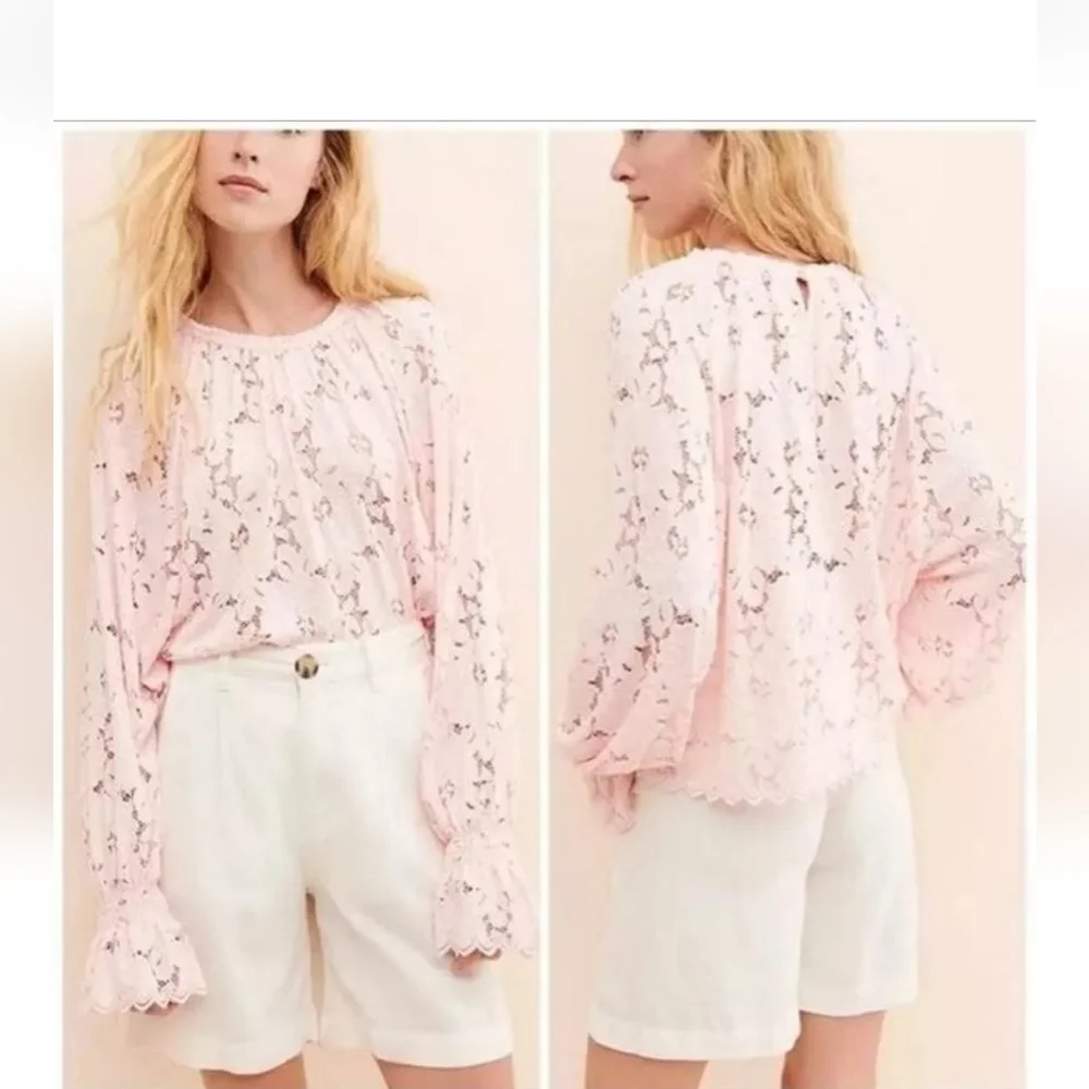 Free People Olivia Balloon Sleeve Lace Blouse